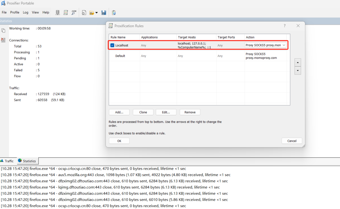 proxification rule localhost select momoproxy