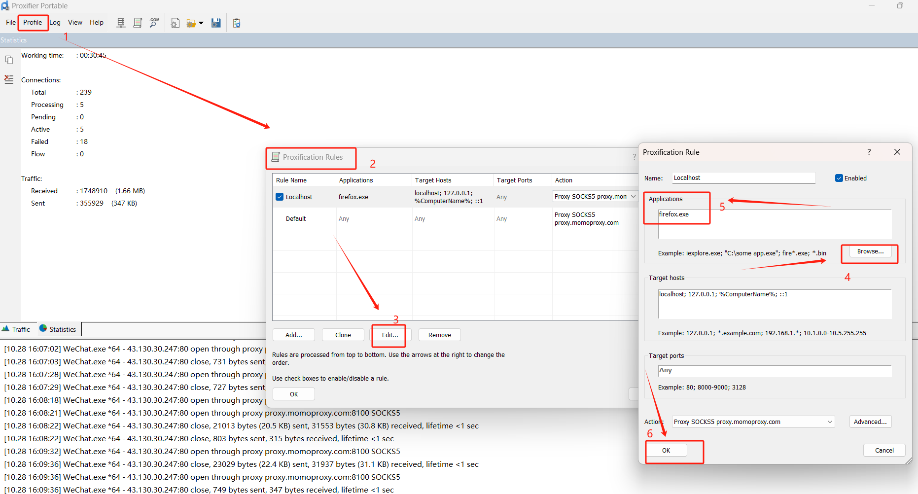 proxification rule localhost application settings