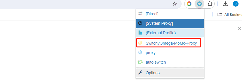 choose named proxy in browser bar to use proxy