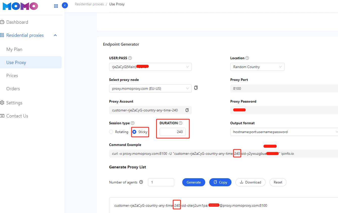 generate sticky proxy