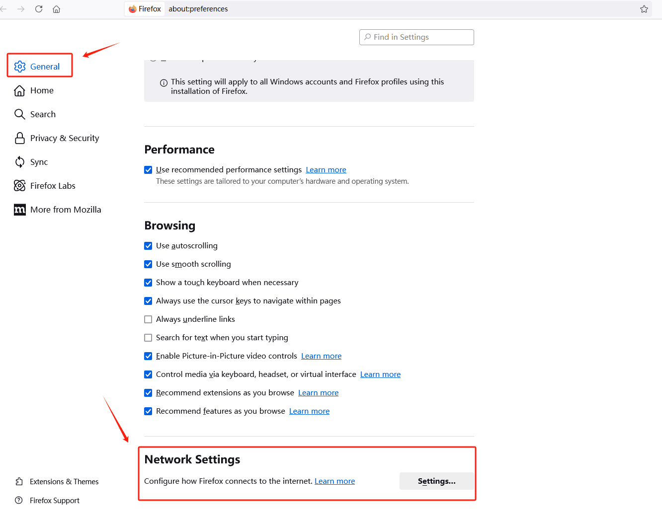 proxy settings in firefox network settings