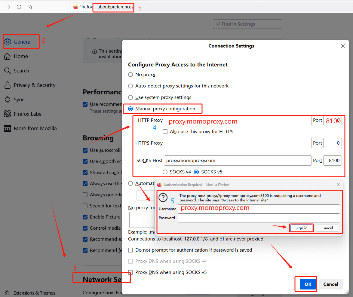 steps of proxy settings in firefox.png