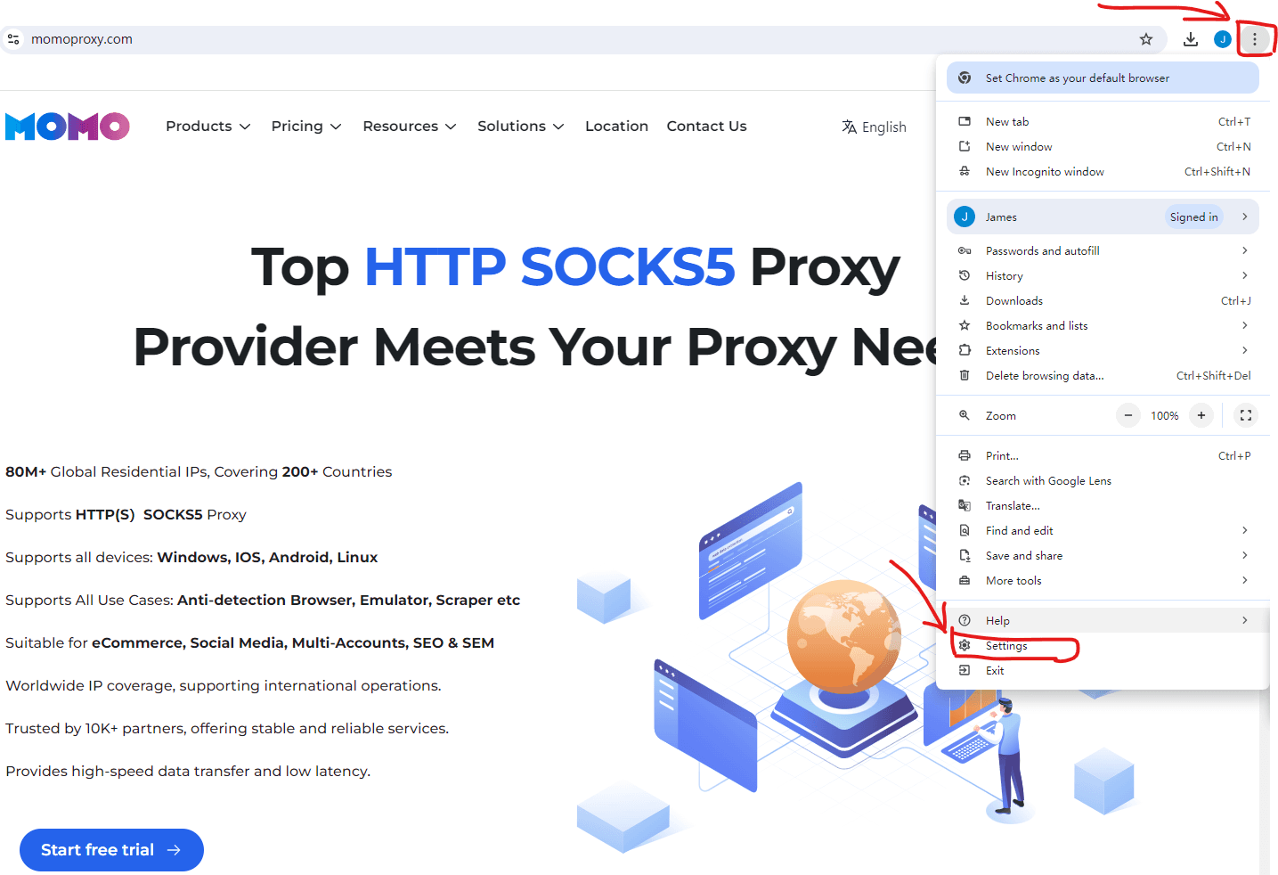 chrome settings proxy setting