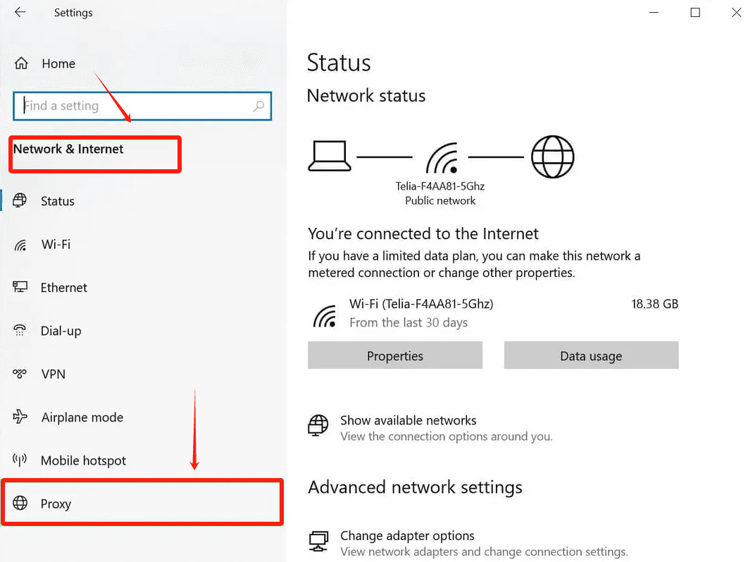 windows proxy settings