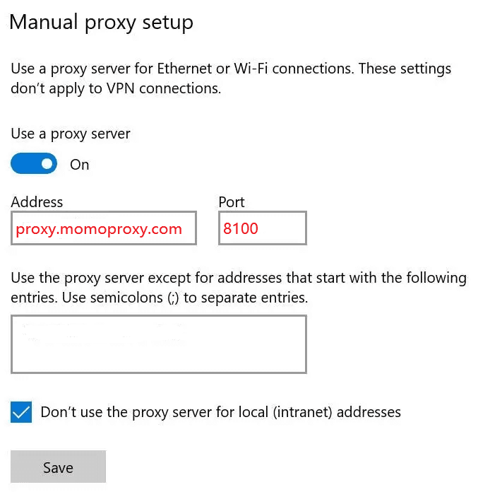 manual proxy setup