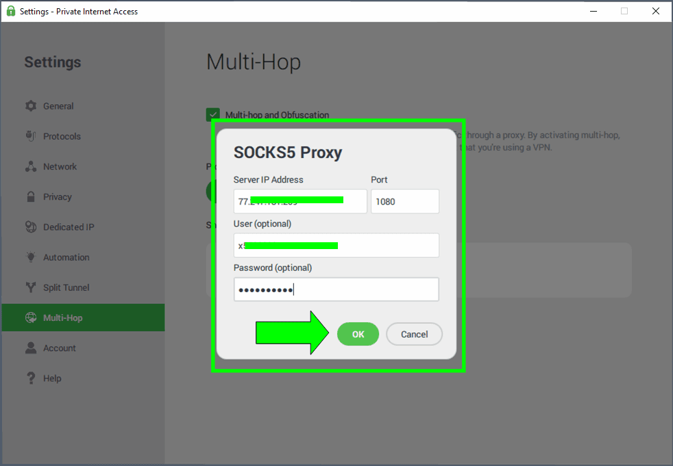 Setup PIA SOCKS5 VPN