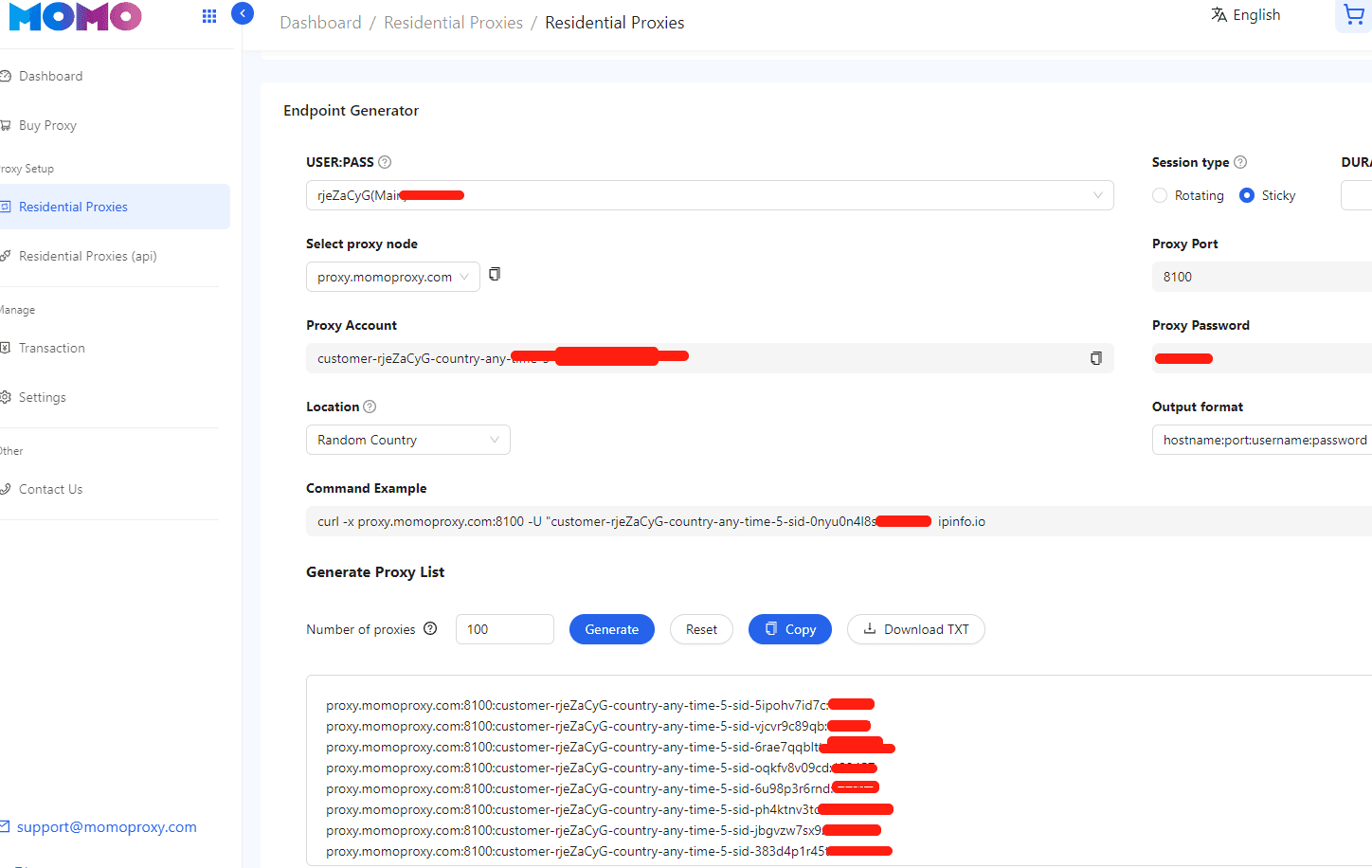 generate proxy in momoproxy