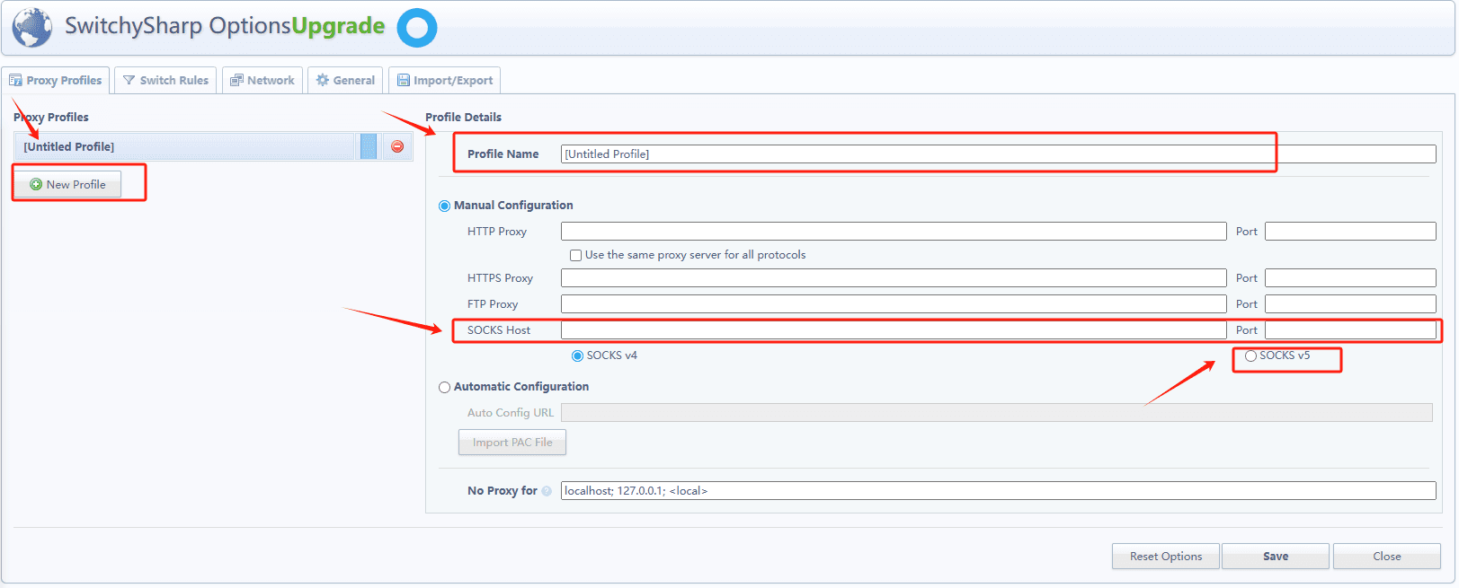 name profile and setup proxy steps