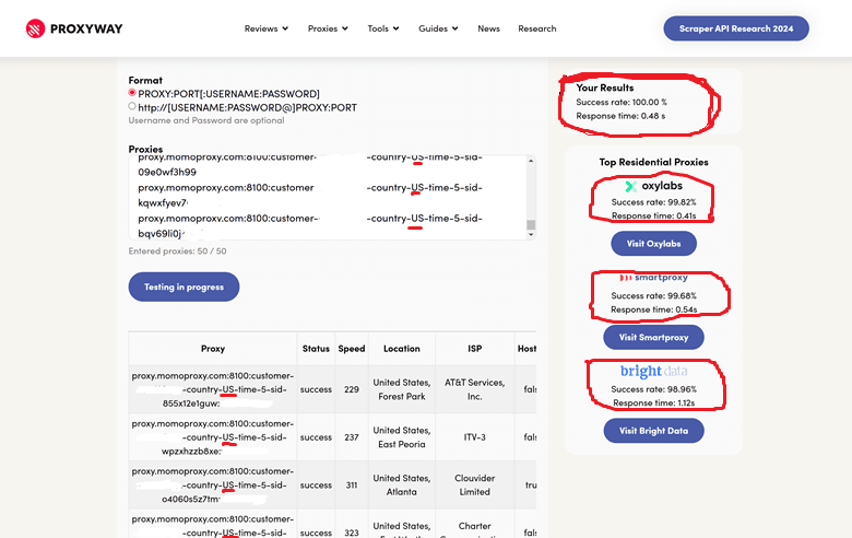 Response Time and Success Rate of USA Residential Proxies from MoMoProxy