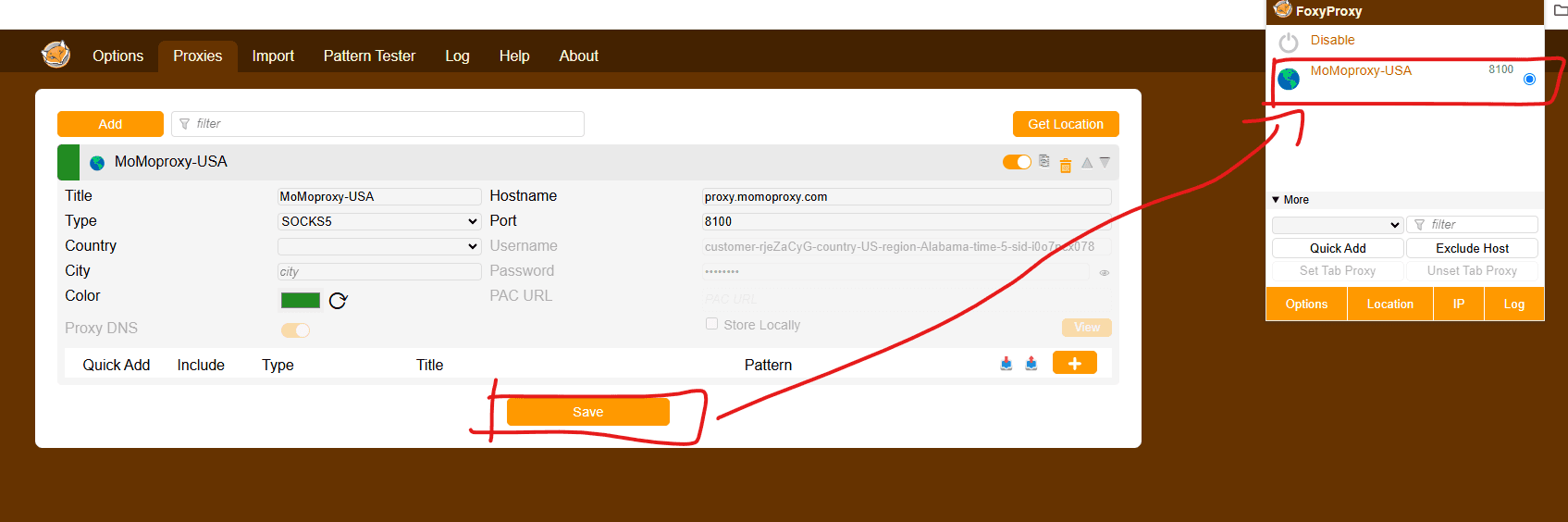 save proxy profile and select the proxy profile