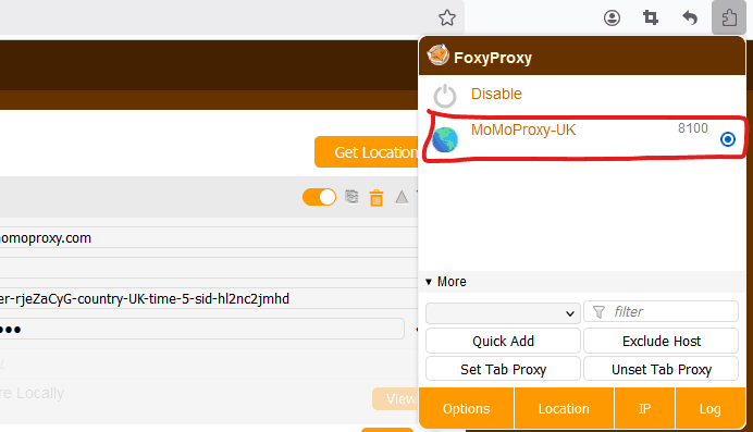 firefox foxyproxy select proxy profile