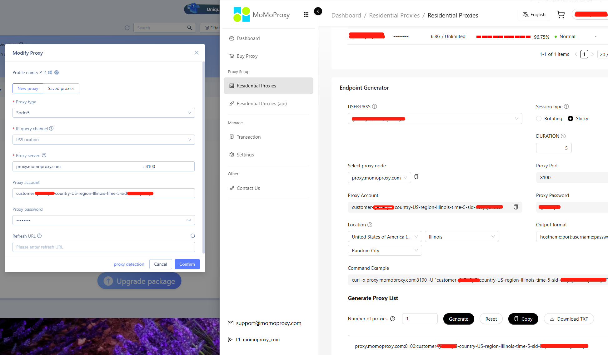 get proxy information from MoMoProxy