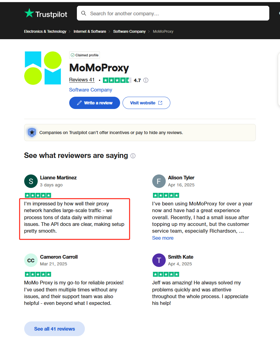 trustpilot reviews for momoproxy