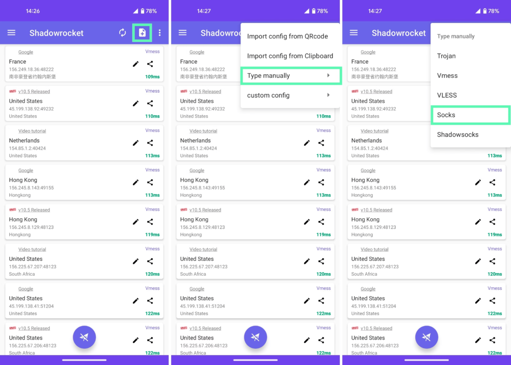 shadowrocket android proxy settings