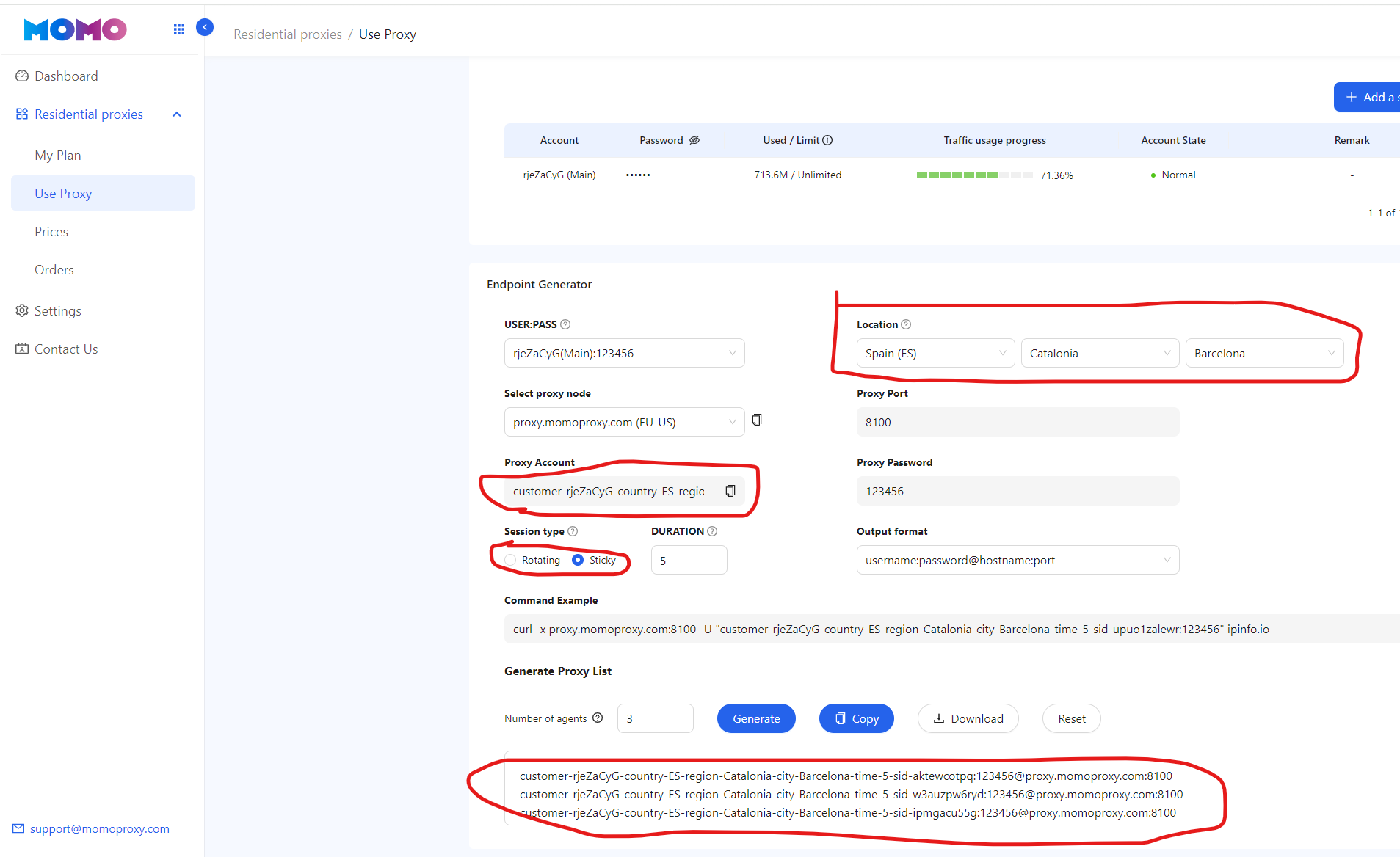 generate proxy in momoproxy