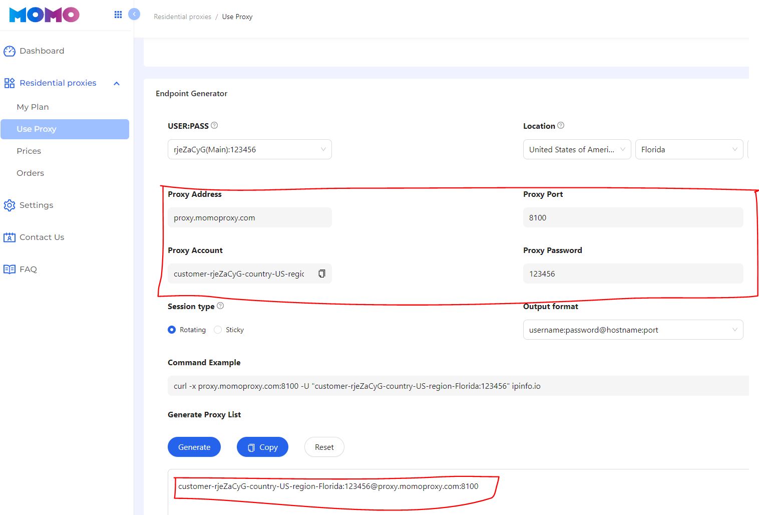 get proxy information in momoproxy